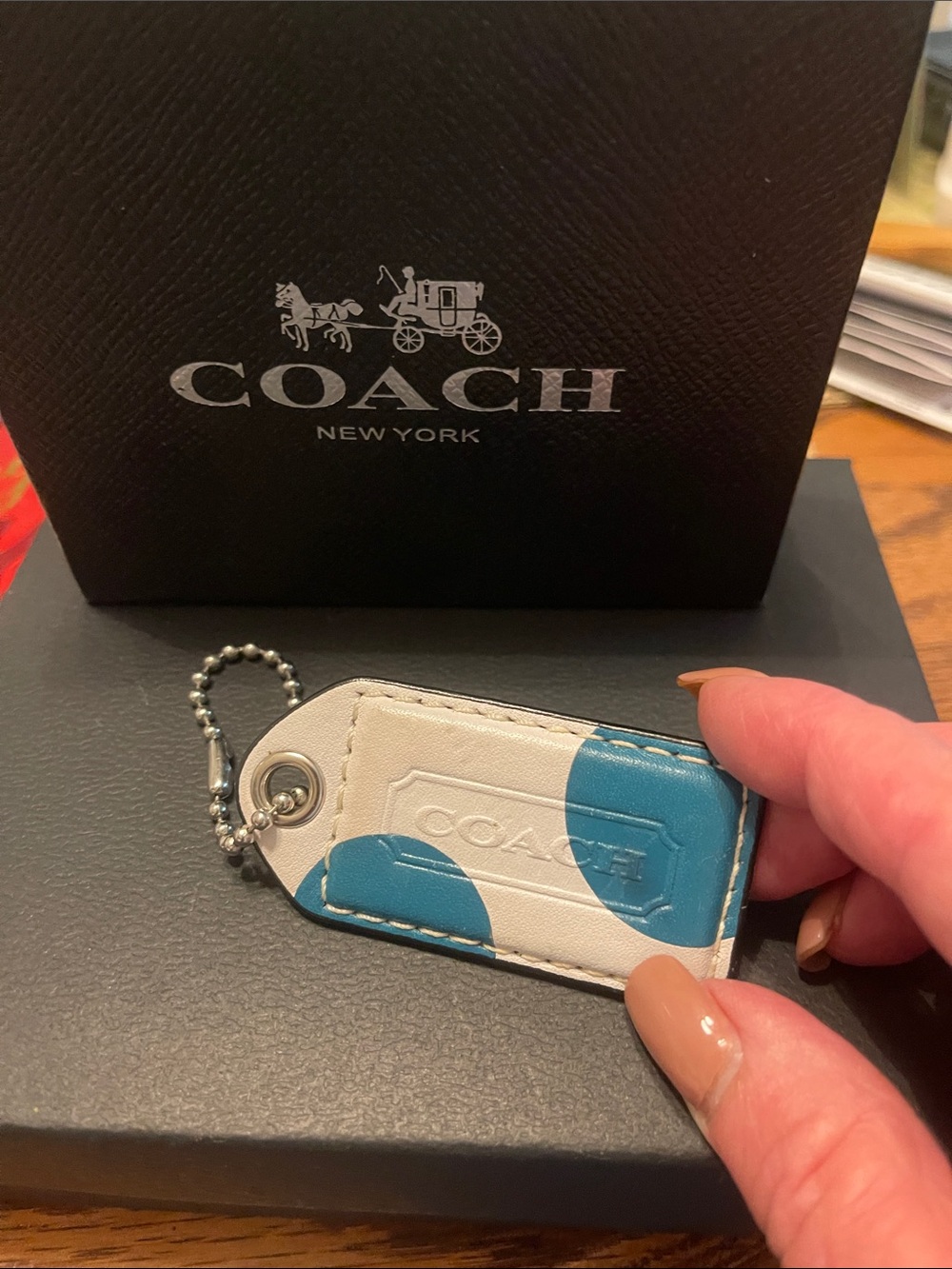 COACH Vintage White & Teal Leather Bag Charm